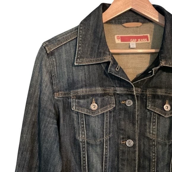 GAP Jackets & Blazers - Gap Dark Vintage Wash Point Collar Denim Jean Jacket Size Medium